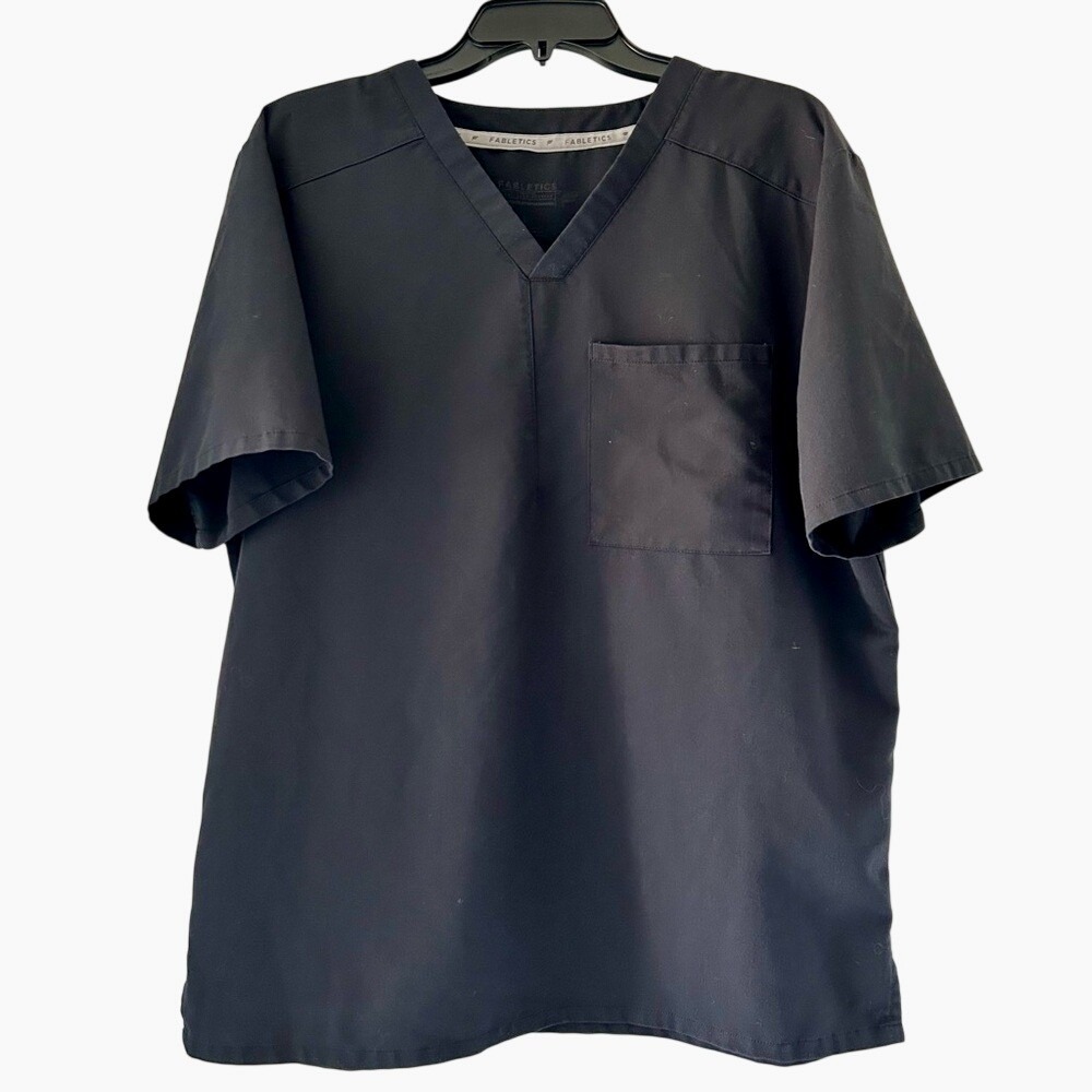 Fabletics Unisex Healthcare Scrub Top Workwear Black Short Sleeve VNeck Pocket L
